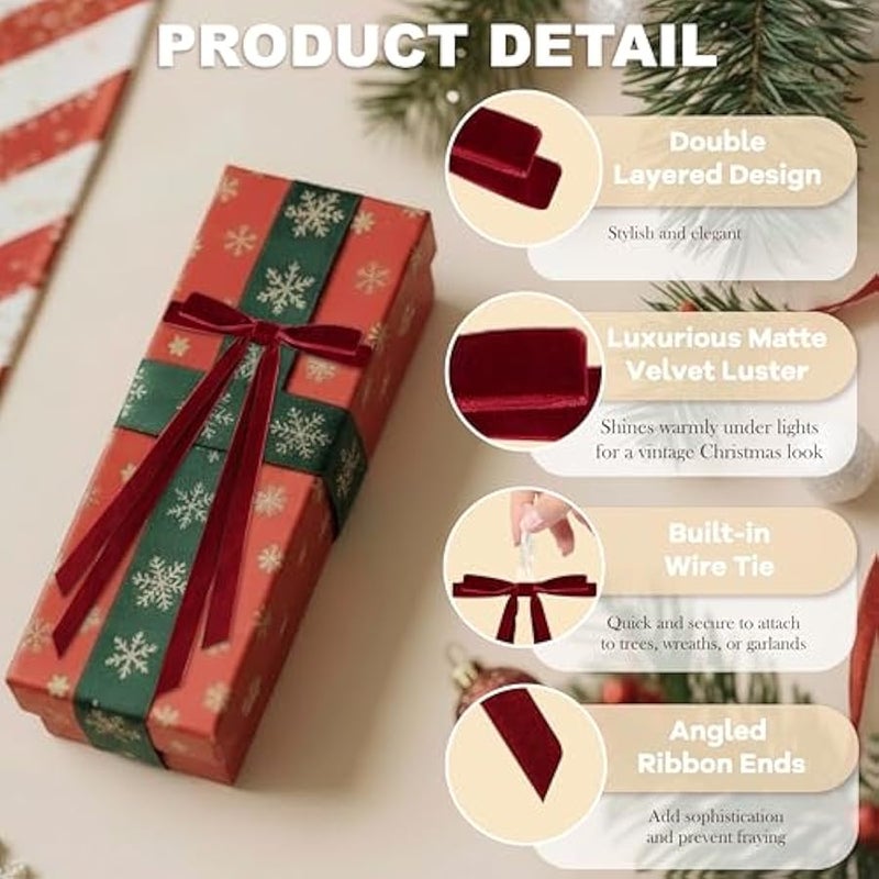 Arabest 24 Pcs  Bows for Tree, Wine Red Velvet Ribbon Bow for  Tree, Pre-Tied Vintage Xmas Bows for Xmas Trees Wreaths Gifts Wedding Indoor Outdoor Decorations, 5 x 7 Inch - Image 3