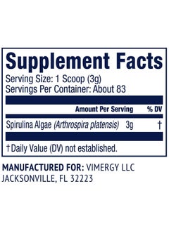 Vimergy Natural Spirulina Powder, 83 Servings – Super Greens Powder – Nutrient Dense Blue-Green Algae Superfood for Smoothies & Juices – Immune Support - Non-GMO, Gluten-Free, Vegan & Paleo (250g)  - Image 2