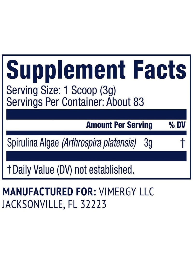 Vimergy - Natural Spirulina Powder, 83 Servings – Super Greens Powder – Nutrient Dense Blue-Green Algae Superfood for Smoothies & Juices – Immune Support - Non-GMO, Gluten-Free, Vegan & Paleo (250g) - Image 1