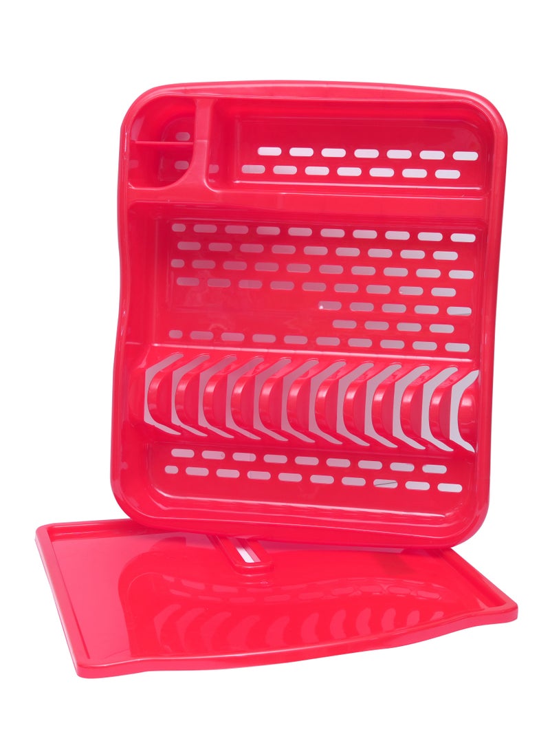 JJ Plate Tray Plastic, Plate Stand with Tray, Dish Organizer for Kitchen Stand with Premium Quality Drying Rack Red  - Image 2