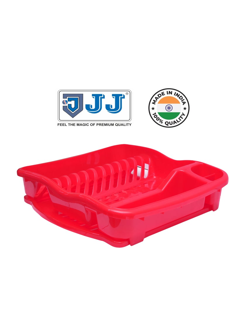 JJ Plate Tray Plastic, Plate Stand with Tray, Dish Organizer for Kitchen Stand with Premium Quality Drying Rack Red  - Image 1