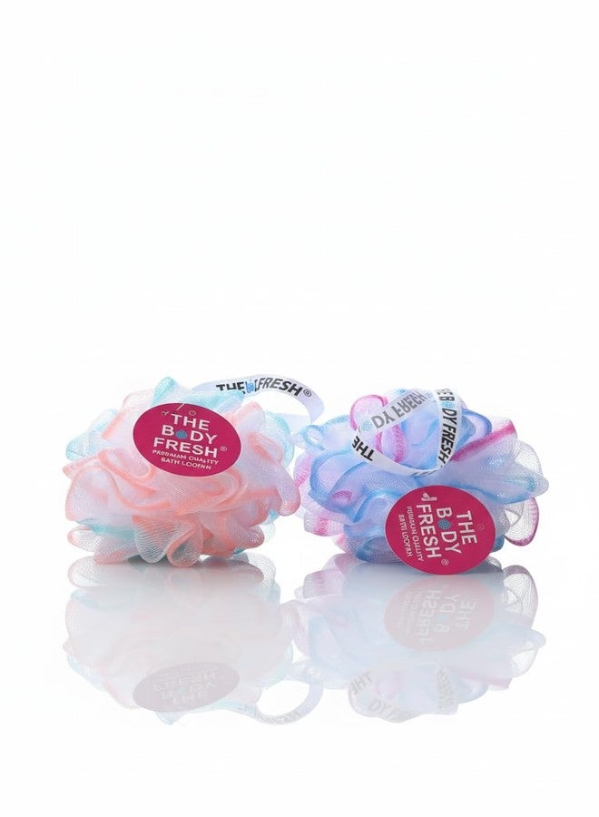 Premium Bath Loofah for Women & Men | Pack of 2 Soft Body Scrubber for Bathing | Gentle Exfoliating Shower Puff | Random Colours | THE BODY FRESH® - Image 1