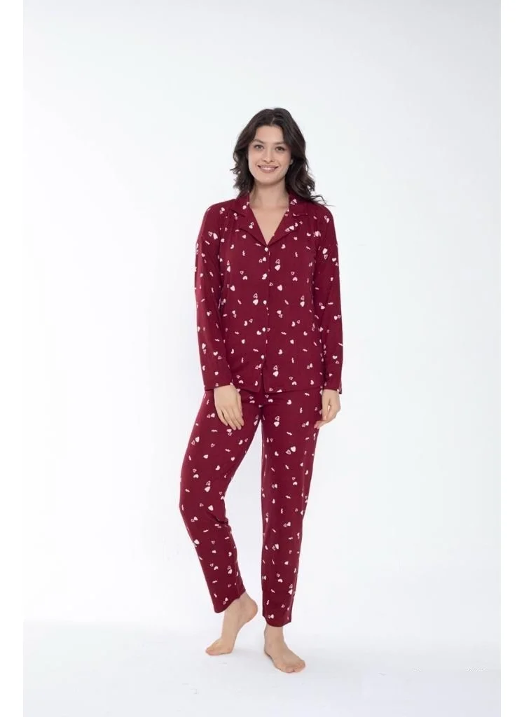 Bie'S Women's Shirt Collar Front Buttoned Seasonal Long Sleeve Pajama Set