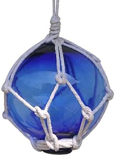 Handcrafted Nautical Decor Handcrafted Nautical Decor Handcrafted Model Ships Blue Japanese Glass Ball Fishing Float with White Netting Decoration  - Image 1