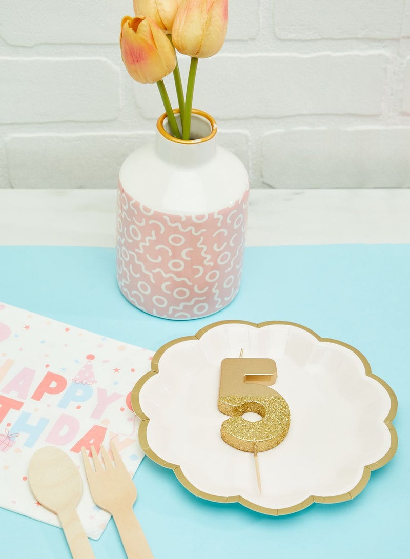 Talking Tables Gold Glitter Number 5 Candle-Premium Quality Cake Topper Decoration Pretty, Sparkly For Kids, Adults, 50th Birthday Party, Anniversary, Milestone, Height 8cm, 3" - Image 1