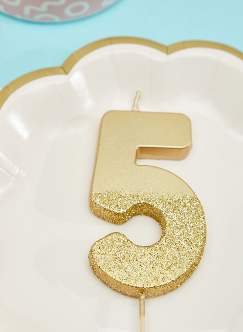 Talking Tables Gold Glitter Number 5 Candle-Premium Quality Cake Topper Decoration Pretty, Sparkly For Kids, Adults, 50th Birthday Party, Anniversary, Milestone, Height 8cm, 3" - Image 2