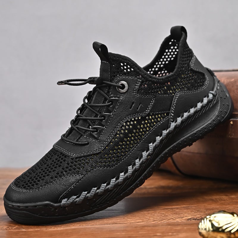 Men'S Shoes Casual Leather Shoes Large Size Breathable Shoes Trendy Shoes Leather Shoes Handmade Cowhide Mesh Breathable Men'S Leather Shoes - Image 3
