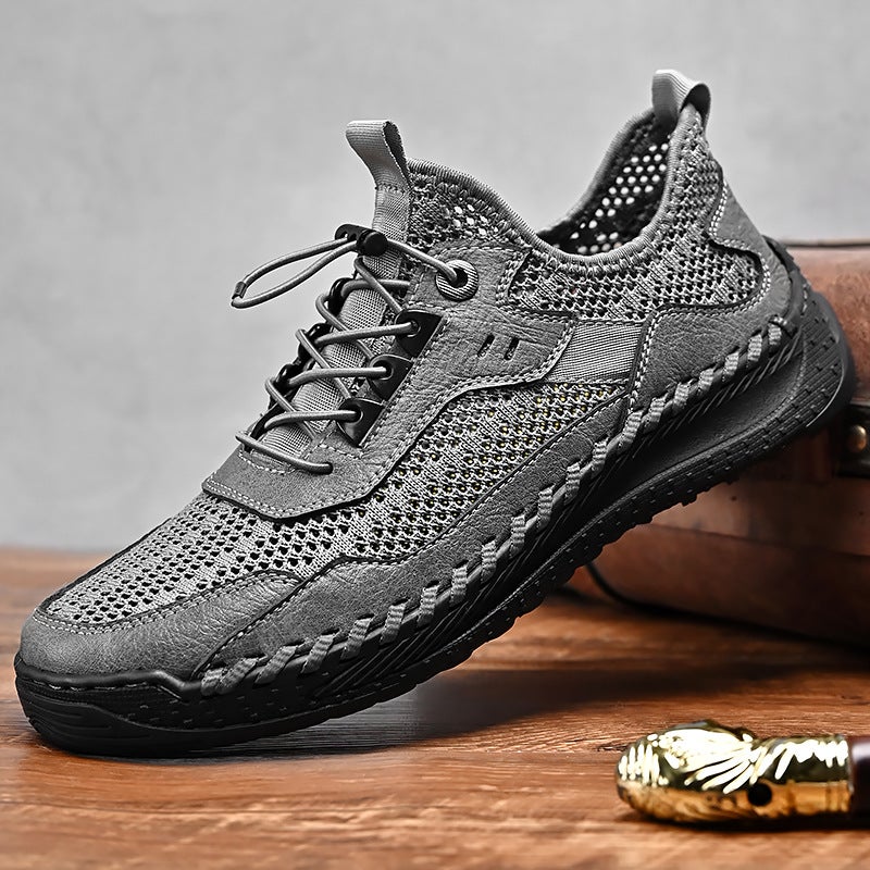 Men'S Shoes Casual Leather Shoes Large Size Breathable Shoes Trendy Shoes Leather Shoes Handmade Cowhide Mesh Breathable Men'S Leather Shoes - Image 4