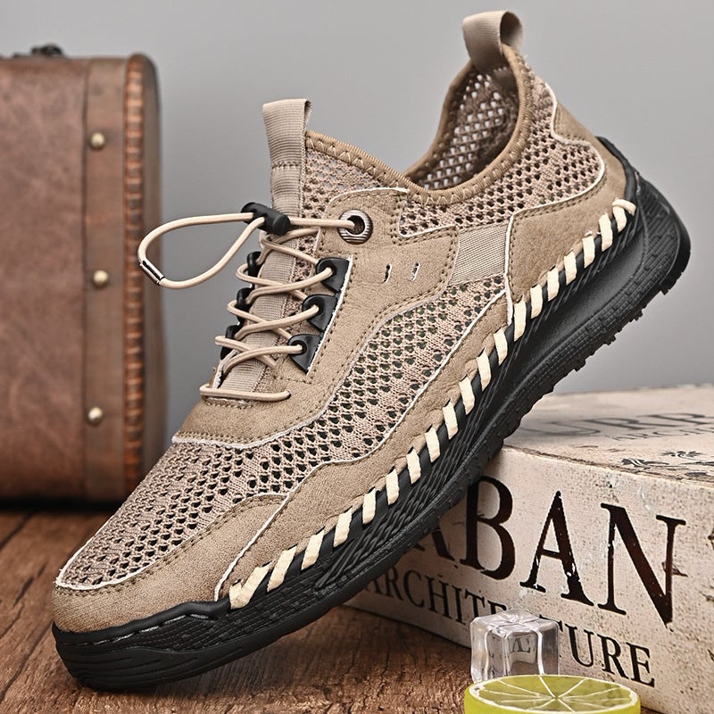 Men'S Shoes Casual Leather Shoes Large Size Breathable Shoes Trendy Shoes Leather Shoes Handmade Cowhide Mesh Breathable Men'S Leather Shoes - Image 2