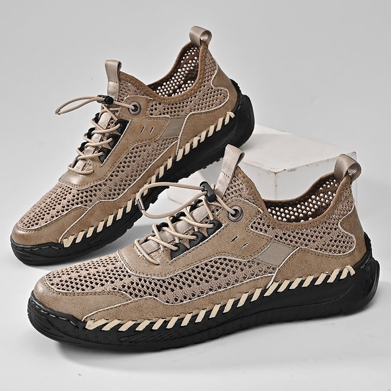 Men'S Shoes Casual Leather Shoes Large Size Breathable Shoes Trendy Shoes Leather Shoes Handmade Cowhide Mesh Breathable Men'S Leather Shoes - Image 5