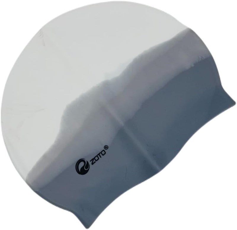 ZOTO Dual-Tone Silicone Swimming Cap in Grey and White - Image 2