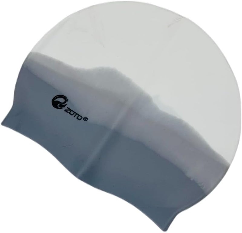 ZOTO Dual-Tone Silicone Swimming Cap in Grey and White - Image 1