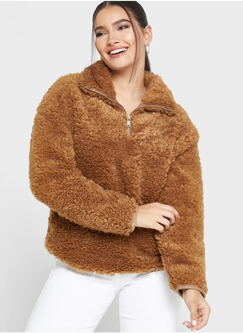 ONLY Zip Detail Fur Jacket