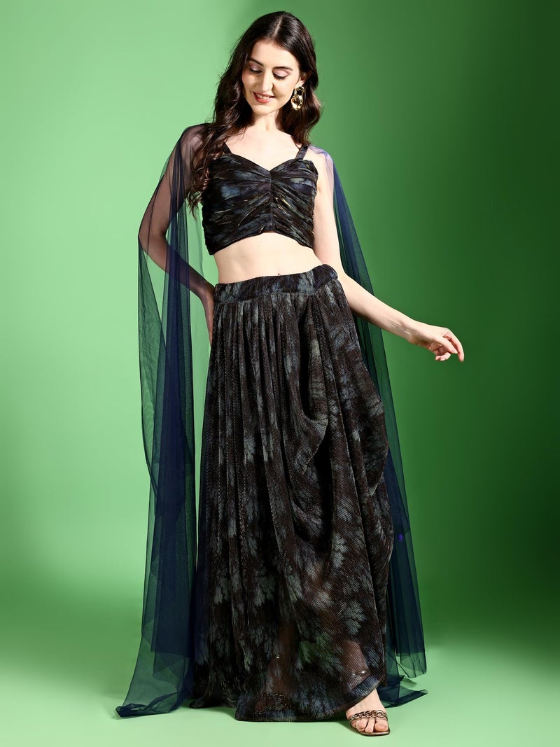 PURVAJA Women's Lycra Printed Semi-Stitched Lehenga choli (Rihana-Navy-Blue_Navy-Blue_Free Size) - Image 4