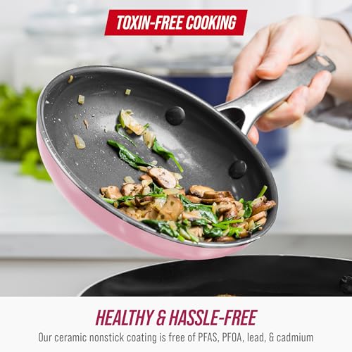 Blue Diamond 10 Piece Nonstick Cookware Set, Diamond Ceramic Pots & Pans, Dishwasher & Metal Utensil Safe, Non Toxic PFAS-Free, Kitchen Cooking Sauce & Saute Pans, Oven & Broiler to 600F, Pink - Image 2