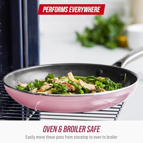 Blue Diamond 10 Piece Nonstick Cookware Set, Diamond Ceramic Pots & Pans, Dishwasher & Metal Utensil Safe, Non Toxic PFAS-Free, Kitchen Cooking Sauce & Saute Pans, Oven & Broiler to 600F, Pink - Image 3