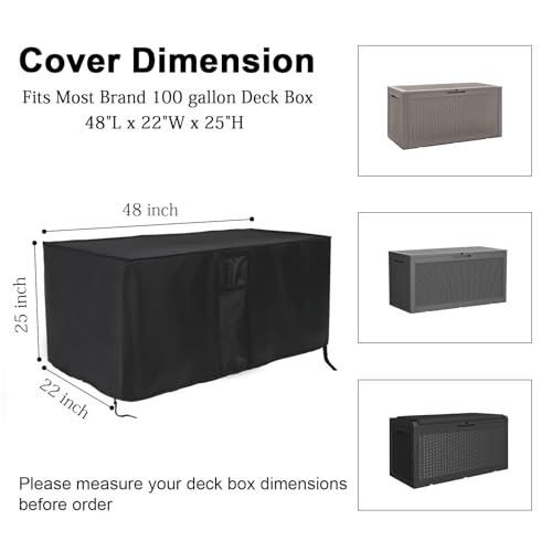 Jungda Patio Deck Box Cover 100 Gallon, Waterproof Outdoor Storage Box Furniture Cover - 48 x 22 x 25 Inch - Image 2
