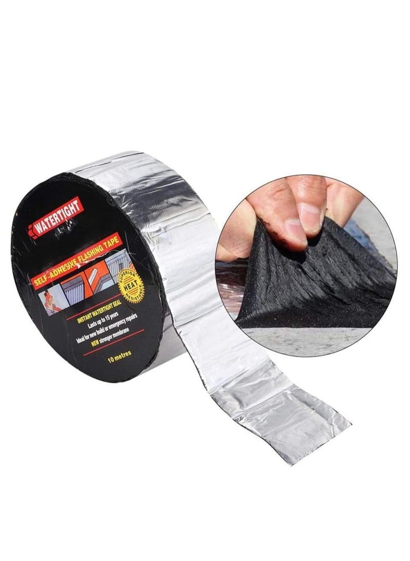 Rubik Waterproof Butyl Tape, 50mm Width x 10m Length, Watertight Self Adhesive Flashing Tape, Self-Adhesive Heat Resistant Aluminium Foil Patch Seal Tape for New Builds or Leak Repairs  - Image 1