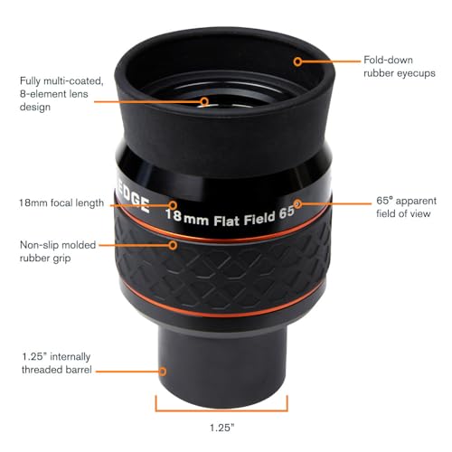 Celestron 93452 Ultima Edge 18mm Parfocal Ultra Flat Field Eyepiece Designed for 1.25" Focusers - Incredibly Crisp Views, Fully Multi-Coated Lens, Moulded Rubber Grip, Black - Image 2