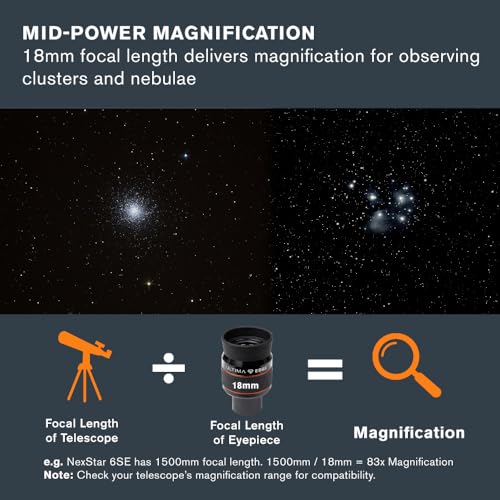 Celestron 93452 Ultima Edge 18mm Parfocal Ultra Flat Field Eyepiece Designed for 1.25" Focusers - Incredibly Crisp Views, Fully Multi-Coated Lens, Moulded Rubber Grip, Black - Image 4