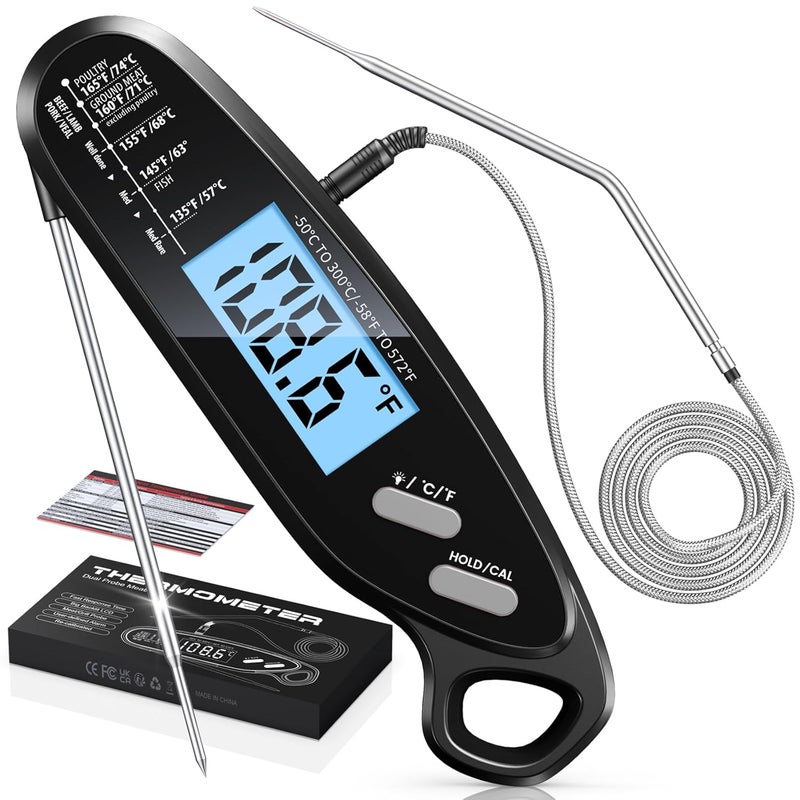 Vuwwey Instant Read Meat Thermometer Digital for Cooking & Grilling with Dual Probe, Big Backlit Screen & Auto-Calibration, Food Thermometer for Grill, Smoker, BBQ, Oven, Candy, Oil Fry, Griddle - Image 1