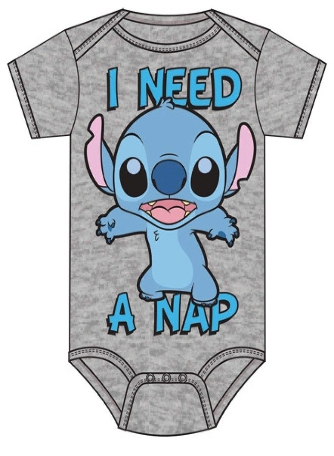 Jerry Leigh Gray Lilo and Stitch Infant Onesie,I Need A Nap Toddler Bodysuit Disney World Apparel (12M)