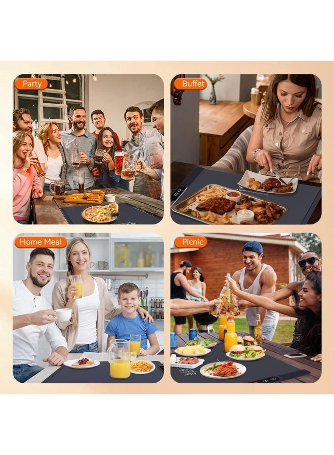 YOUWE7 سجادة تدفئة محمولة للطعام، صينية تدفئة كهربائية قابلة للدحرجة للطعام مع شاشة عرض درجة الحرارة في الوقت الفعلي، 5 مستويات لدرجة الحرارة، مؤقت، سخانات طعام متعددة الاستخدامات للحفلات والبوفيهات والتجمعات - Image 5