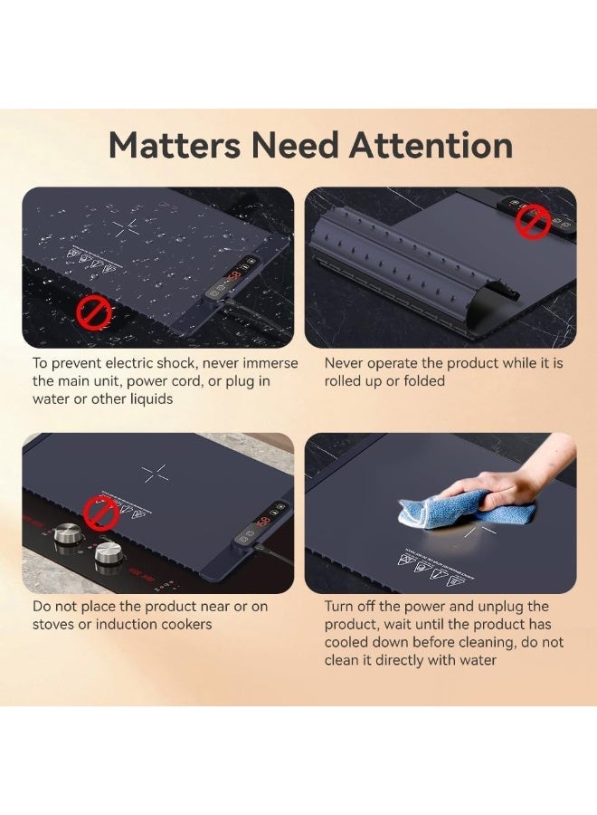 YOUWE7 سجادة تدفئة محمولة للطعام، صينية تدفئة كهربائية قابلة للدحرجة للطعام مع شاشة عرض درجة الحرارة في الوقت الفعلي، 5 مستويات لدرجة الحرارة، مؤقت، سخانات طعام متعددة الاستخدامات للحفلات والبوفيهات والتجمعات - Image 2