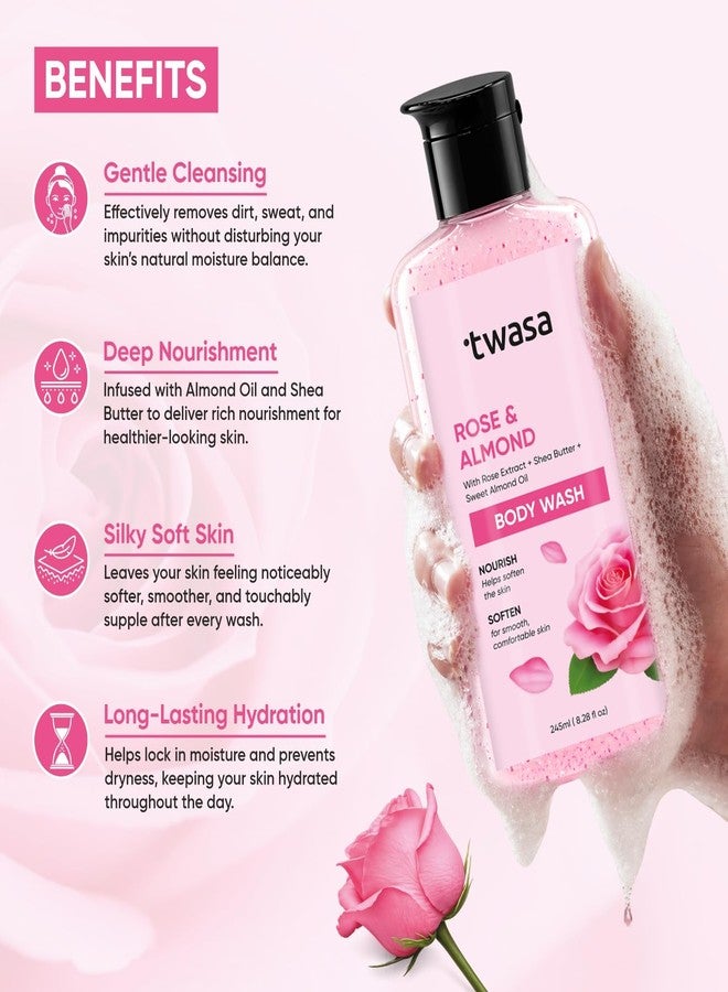 Twasa Rose & Almond Hydrating Body Wash with Shea Butter | Deep Moisturizing Body Gel Wash for Dry Skin | Gentle Cleansing Shower Gel for Soft, Smooth & Glowing Skin | For Men & Women | 245ml - Image 4
