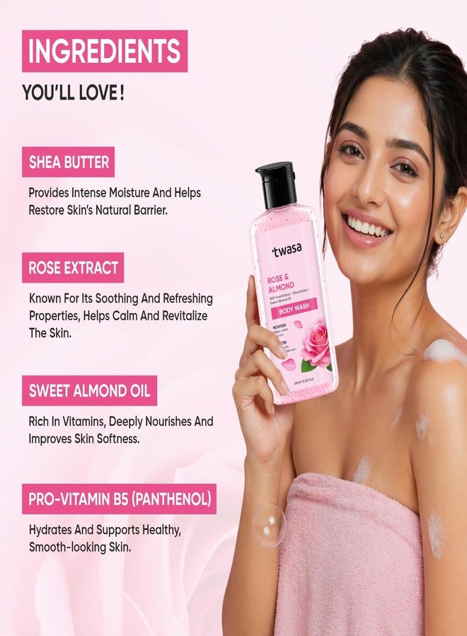 Twasa Rose & Almond Hydrating Body Wash with Shea Butter | Deep Moisturizing Body Gel Wash for Dry Skin | Gentle Cleansing Shower Gel for Soft, Smooth & Glowing Skin | For Men & Women | 245ml - Image 3