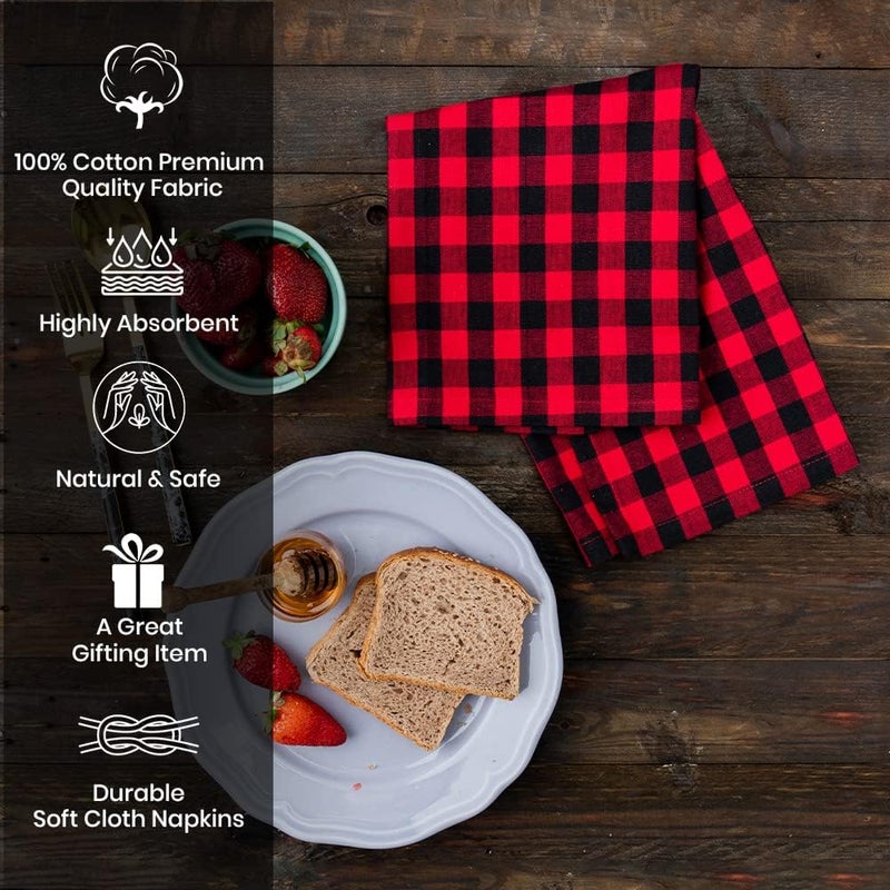 Candy Cottons Checked Napkins Red  Black Kitchen Dinner Napkins18x18 inCotton Washable Cloth Napkins Pk of 6 Gingham Checks Christmas Spring Easter Basket Decor Hotel Party Cocktail Table Napkins - Image 2