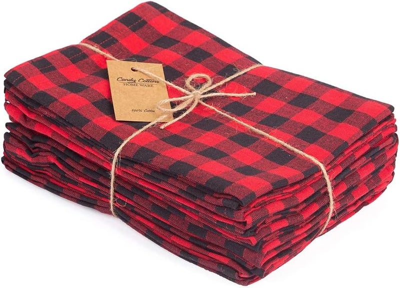 Candy Cottons Checked Napkins Red  Black Kitchen Dinner Napkins18x18 inCotton Washable Cloth Napkins Pk of 6 Gingham Checks Christmas Spring Easter Basket Decor Hotel Party Cocktail Table Napkins - Image 1