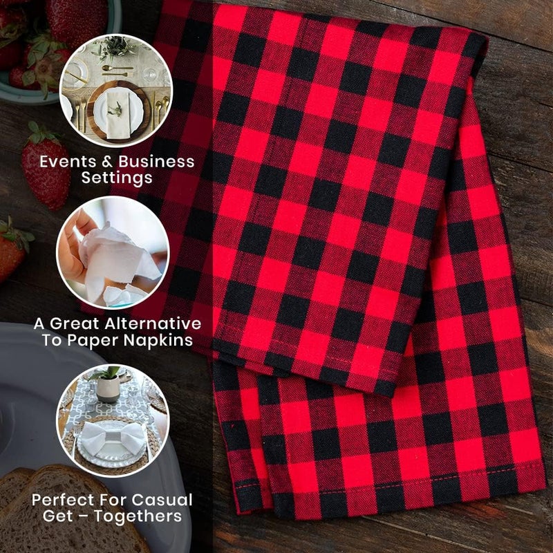 Candy Cottons Checked Napkins Red  Black Kitchen Dinner Napkins18x18 inCotton Washable Cloth Napkins Pk of 6 Gingham Checks Christmas Spring Easter Basket Decor Hotel Party Cocktail Table Napkins - Image 4