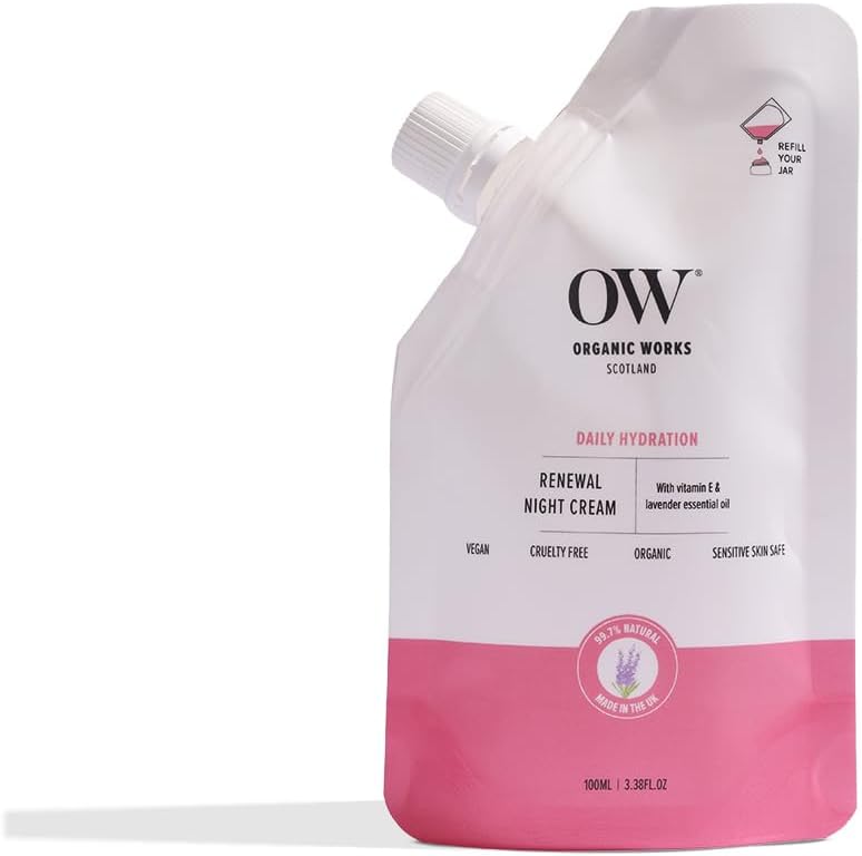 Organic Works Renewal Night Cream 100ml 9970 Natural AntiAging Support Moisturiser for Face with Vitamin E Lavender Grape Seed Oil Hydrating Nourishing Suitable for Dry to Extra Dry Skin