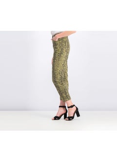 Bershka Women High Rise Snakeskin Jeans, Olive Green Combo  - Image 3