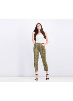 Bershka Women High Rise Snakeskin Jeans, Olive Green Combo  - Image 4