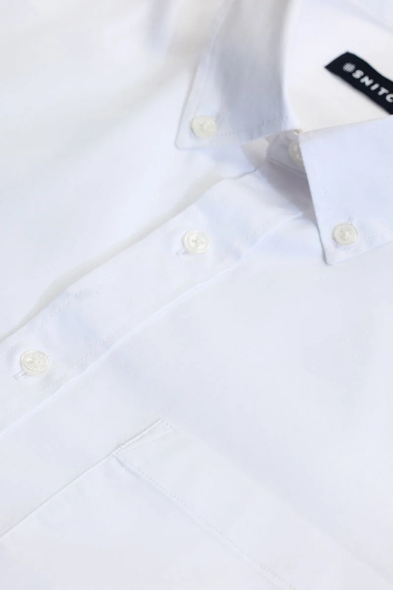 سنيتش White Solid Long Sleeve Slim Fit Formal Shirt