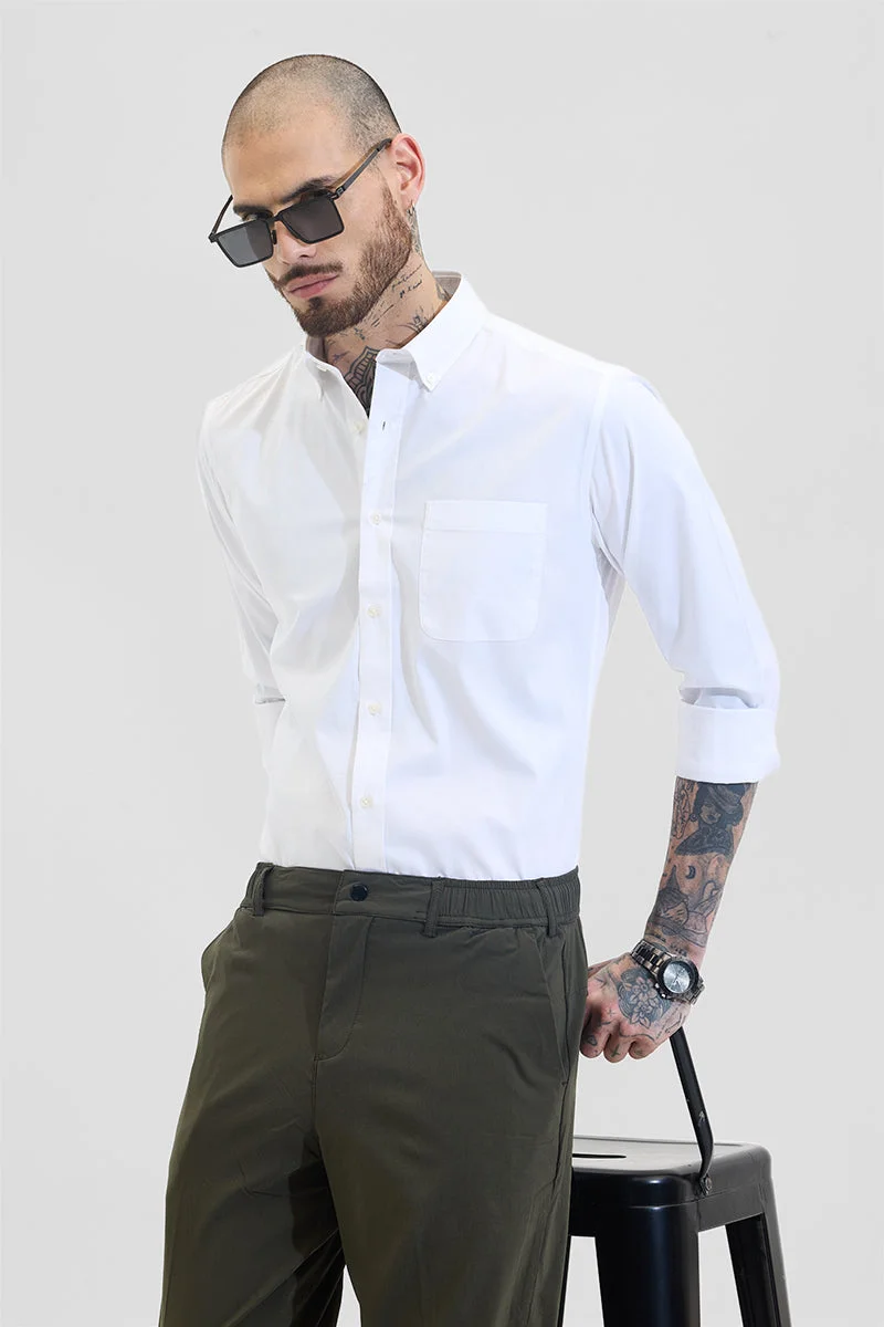 سنيتش White Solid Long Sleeve Slim Fit Formal Shirt