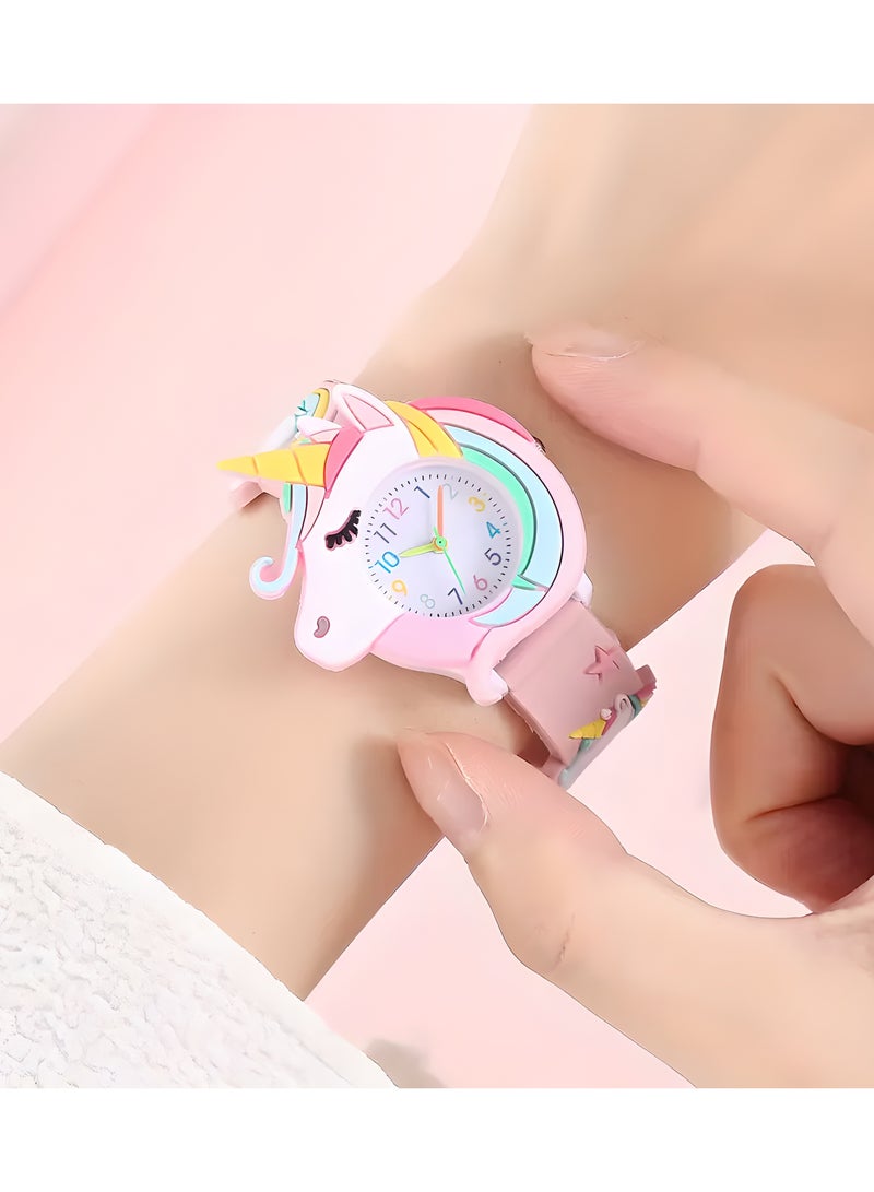 ليكسادا 2 قطعة ساعة كرتونية رائعة للفتيات والأولاد من رسوم متحركة رائعة من يونيكورن - حزام وهيكل من السيليكون الوردي، حركة كوارتز، بطارية بأزرار غير قابلة لإعادة الشحن - تصميم لطيف ومبتكر مع لمسات ملونة، أغراض يونيكورن للفتيات (وردي وأحمر وردي) - Image 4