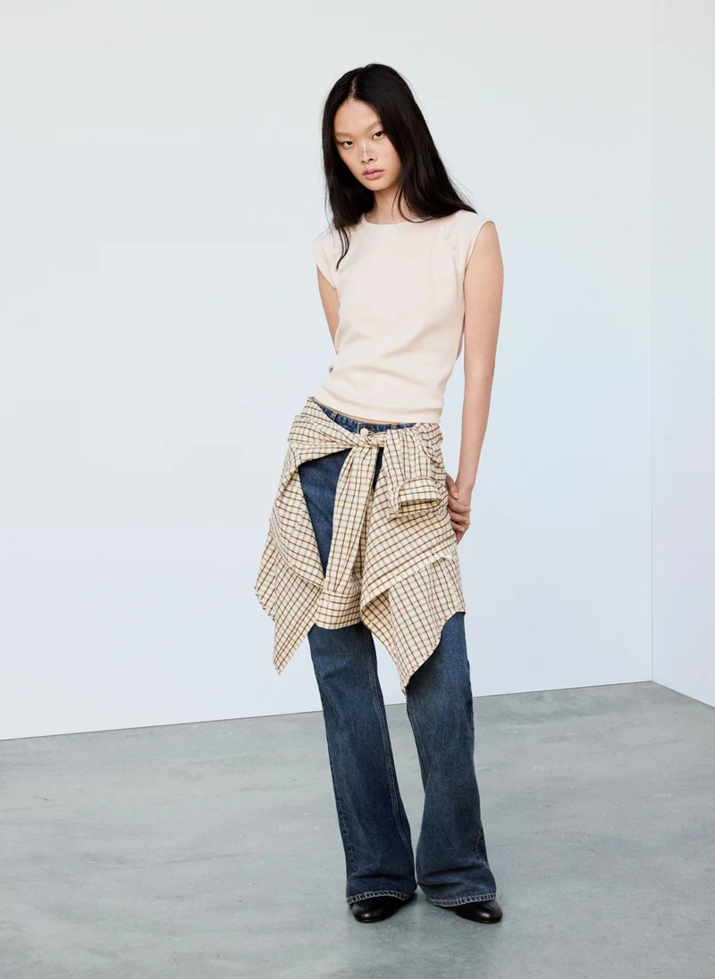 Mango 07-ARENA Button Detail T-Shirt for Women | Best Price UAE