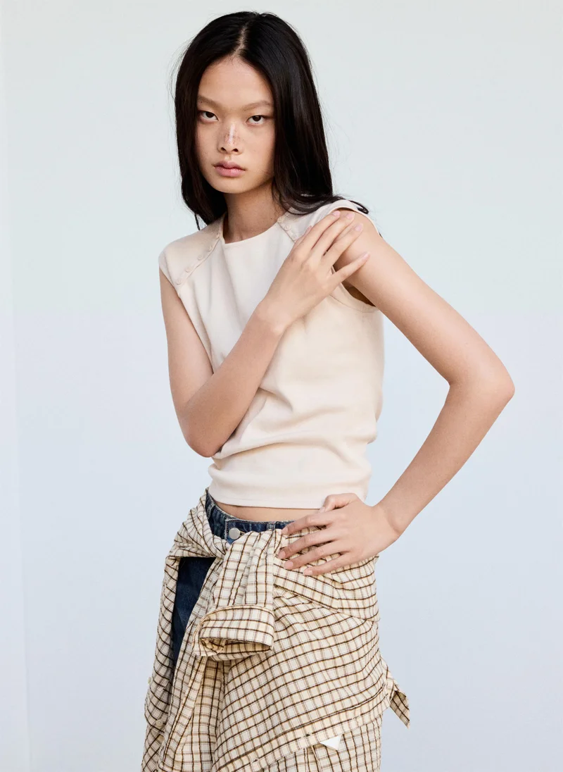 Mango 07-ARENA Button Detail T-Shirt for Women | Best Price UAE