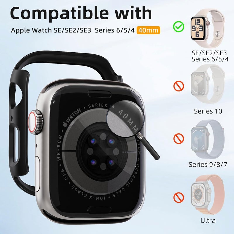 2 Pack [NO Screen Protector] Bumper Case for Apple Watch SE 3 (2025) / SE2 / SE/Series 6/5/4 40mm, Slim Thin Shockproof Bumper Cover, Hard PC Protective Frame All-Around Edge, Black - Image 5