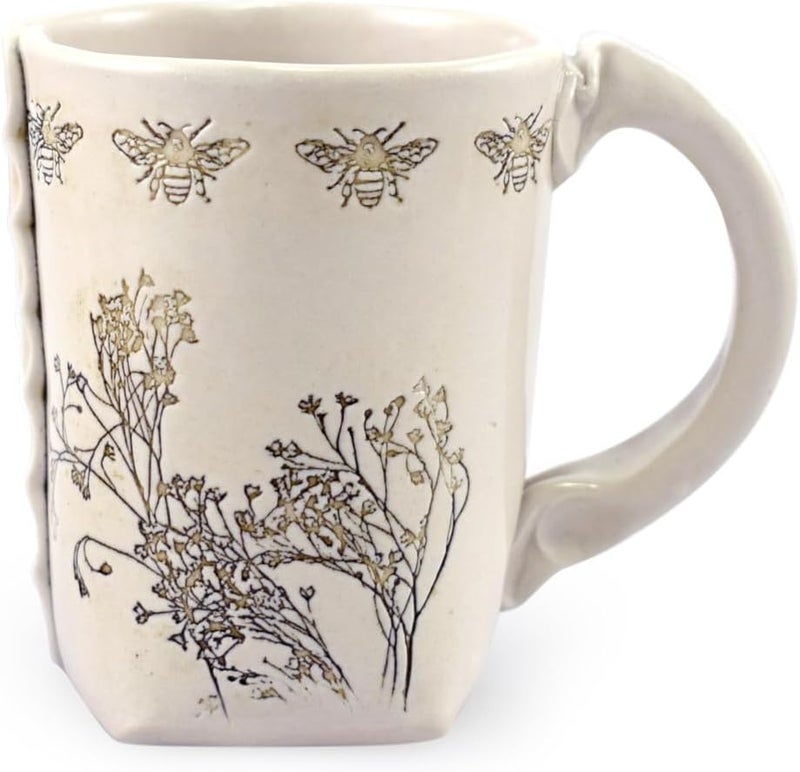 Modern Artisans Honeybee Glee SlabBuilt Stoneware Pottery Mug 12oz Handmade in the USA - Image 3