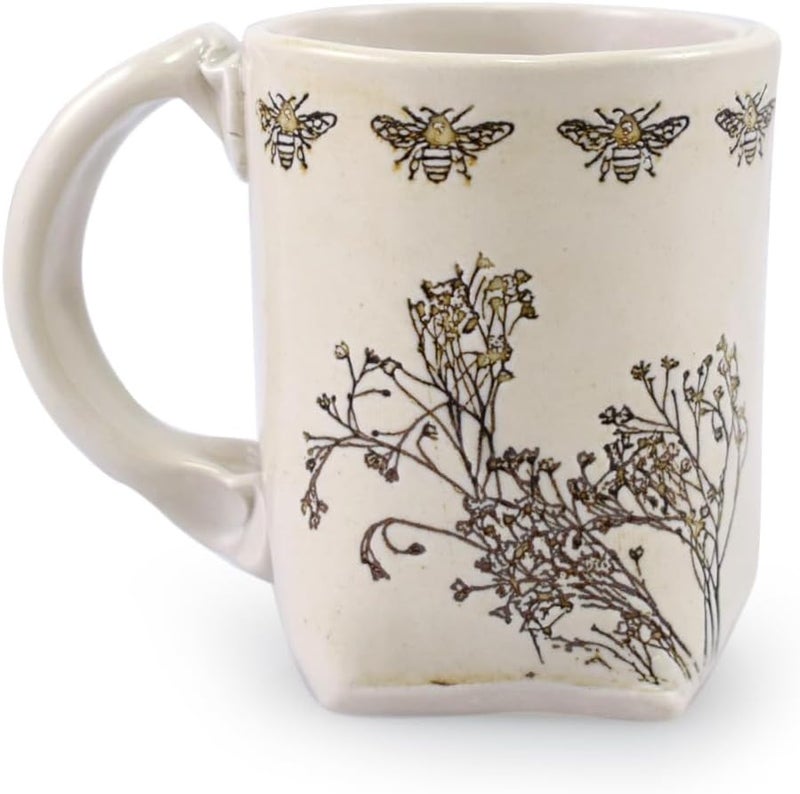 Modern Artisans Honeybee Glee SlabBuilt Stoneware Pottery Mug 12oz Handmade in the USA - Image 1