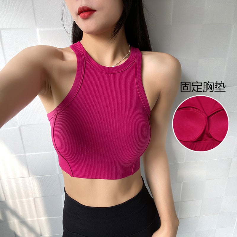 Girl Sports Vest Women'S Fixed Chest Pad Threaded Yoga Intimates Quick-Drying Fitness Bra Running Bubble Wrap Yoga Clothes - Image 2