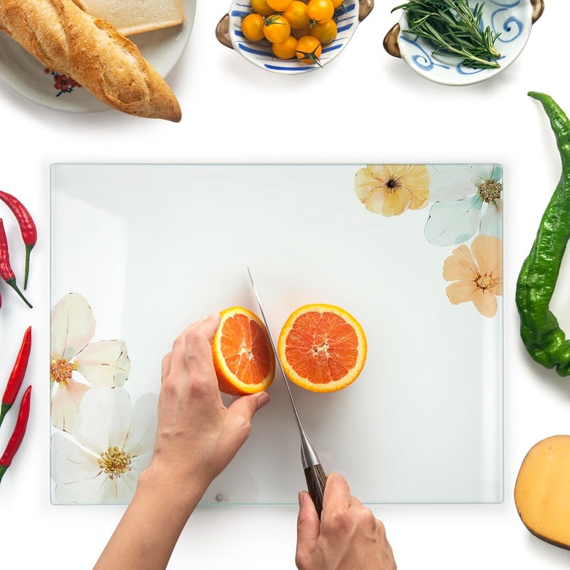 Kitchenville لوح تقطيع زجاجي من كيتشينفيل 40×30 سم: شفاف، متين، صحي لحماية سطح العمل - مقاوم للخدش، مقاوم للحرارة، سهل التنظيف - Image 1