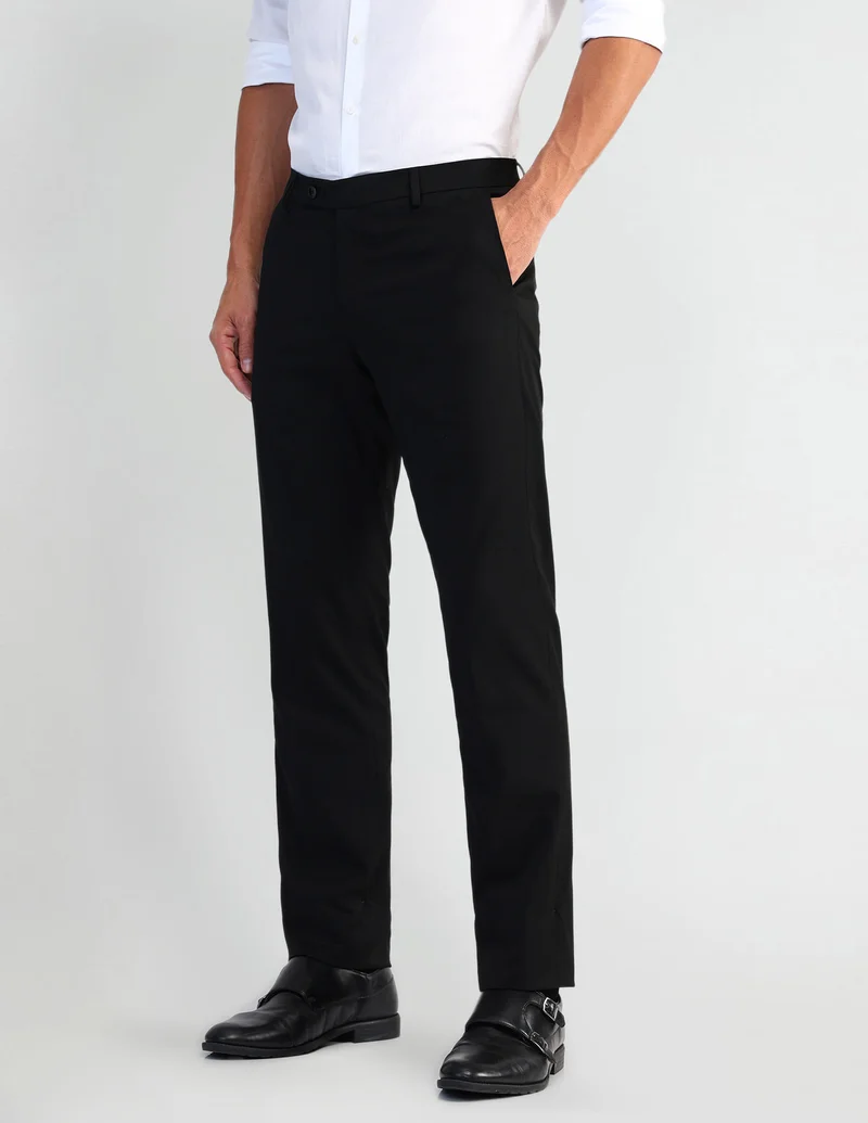 Arrow Black Hudson Slim Fit Twill Weave Trousers for Men | Best Price UAE