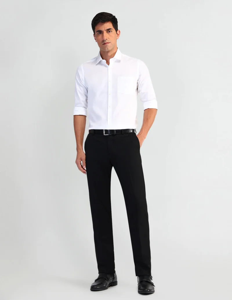 Arrow Black Hudson Slim Fit Twill Weave Trousers for Men | Best Price UAE