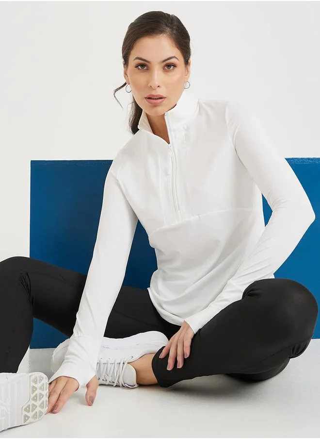 Styli Half Zip Up Multi Panel Seam Thumbhole Detail Top