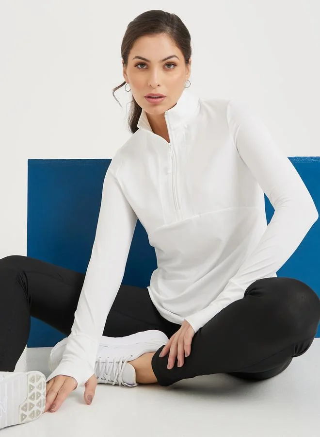 ستايلي اكتيف بلوزة بسحاب نصفي وتفاصيل فتحات إبهام